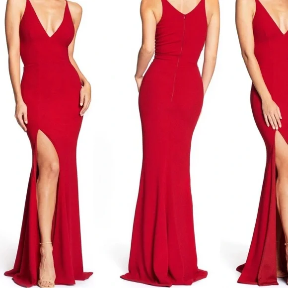 Long Red Gown dress by Dress the Population Sandra in Poppy Size Med New - Picture 6 of 13